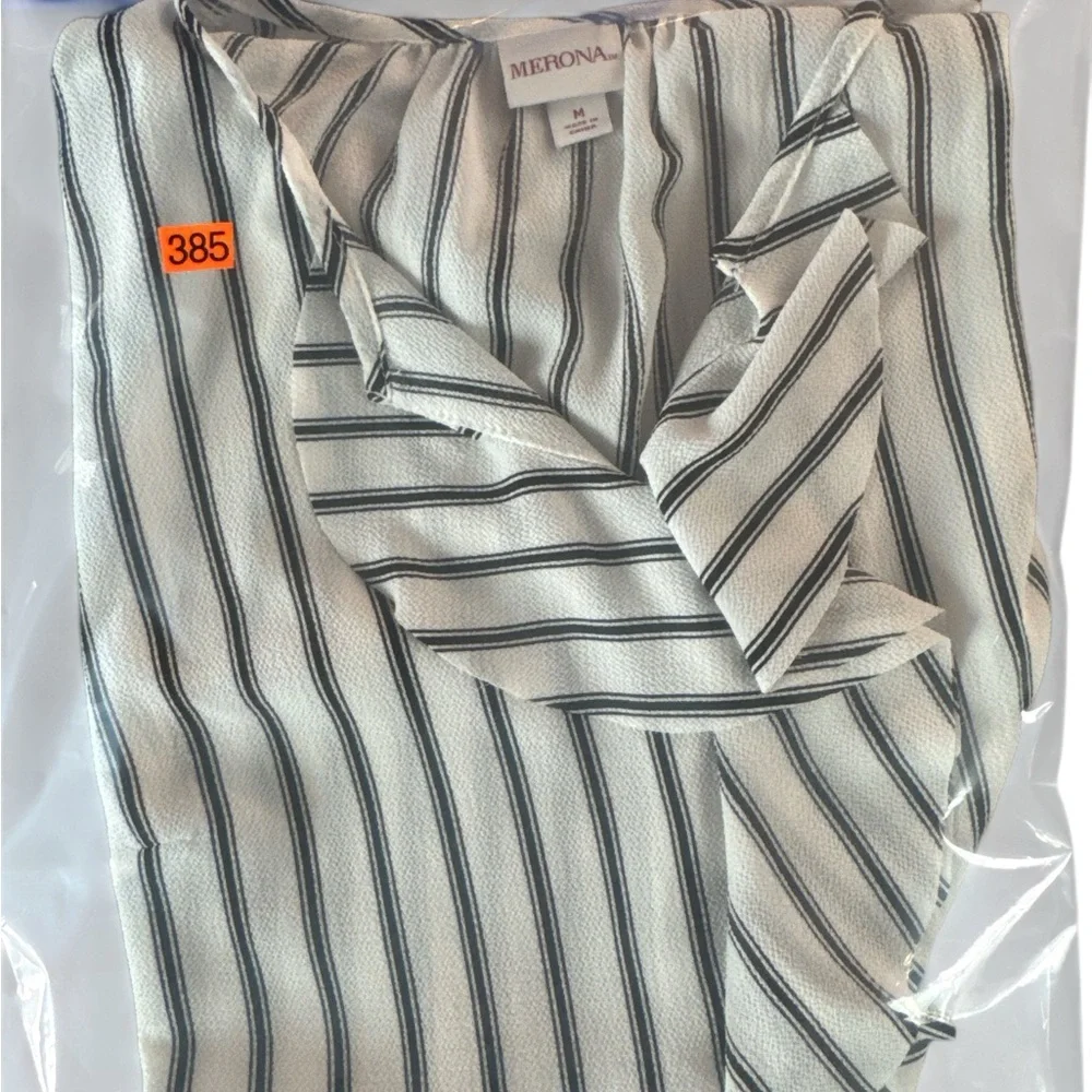 Merona Black and White Striped‎ Ruffle Blouse - Picture 7 of 7